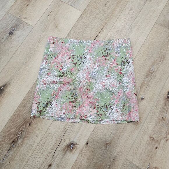 J Crew Green Pink Impressionism Floral Stretch Mini Skirt 10 - Picture 4 of 7